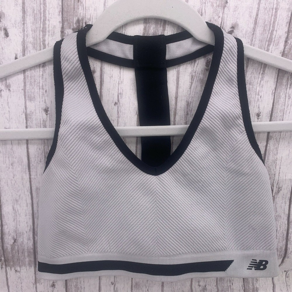 New Balance Womens Ribbed Sports Bra Racerback Gray Black Size M
